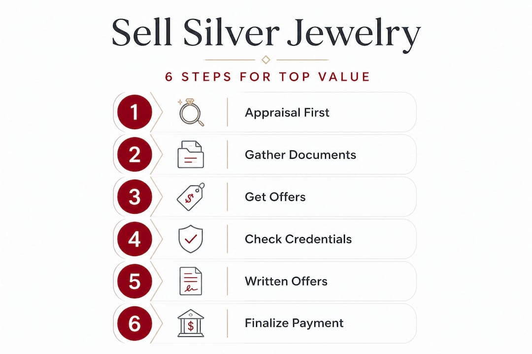Infographic showing 6 step jewelry selling process