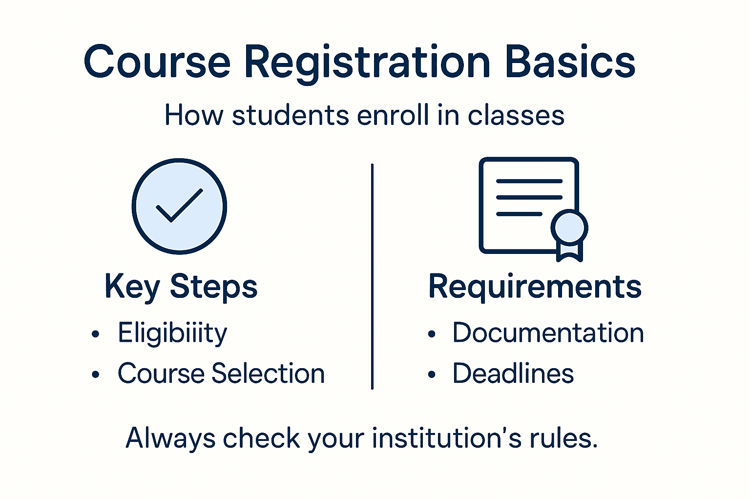 Infographic showing course registration steps and requirements