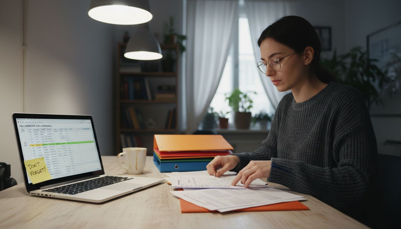 Preparing CEU submission at cluttered desk