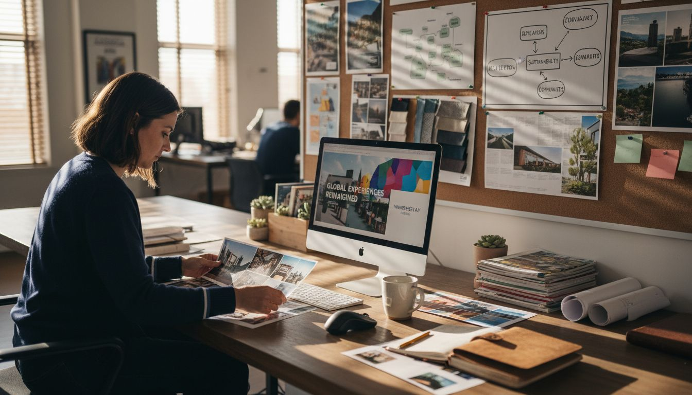 Designer arranging hospitality educational materials