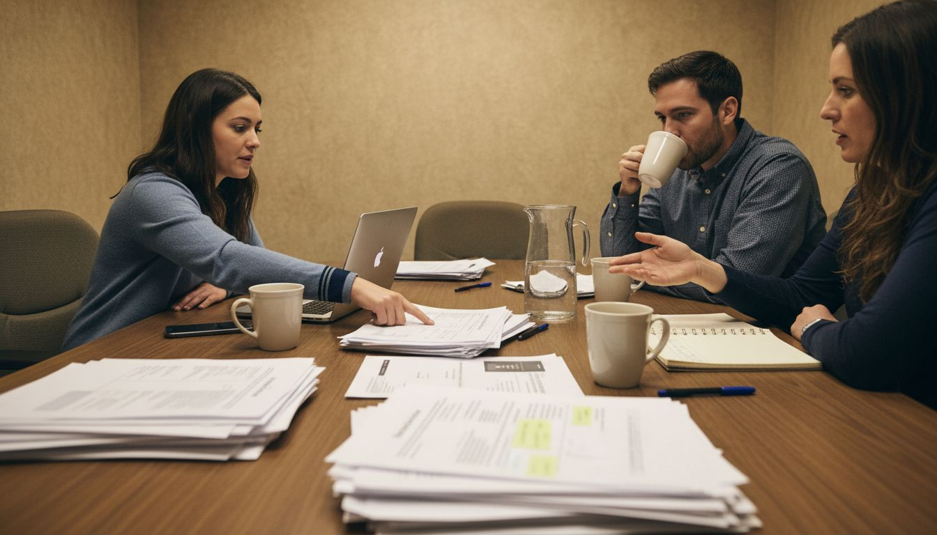 Team reviewing hospitality accreditation reports