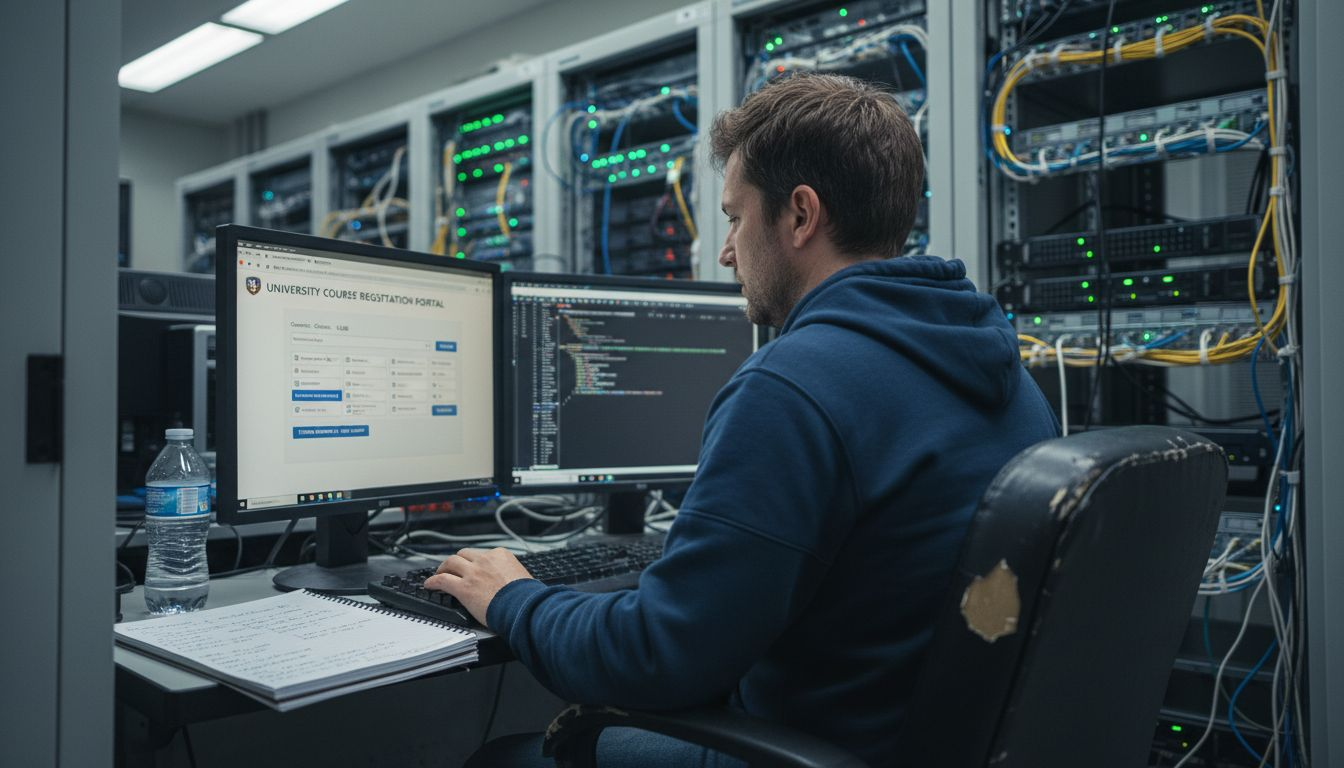 IT technician testing registration system software