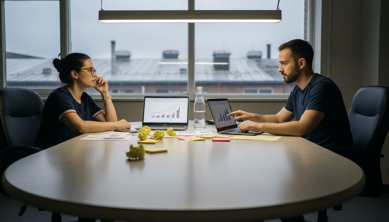 Team analyzes feedback in meeting