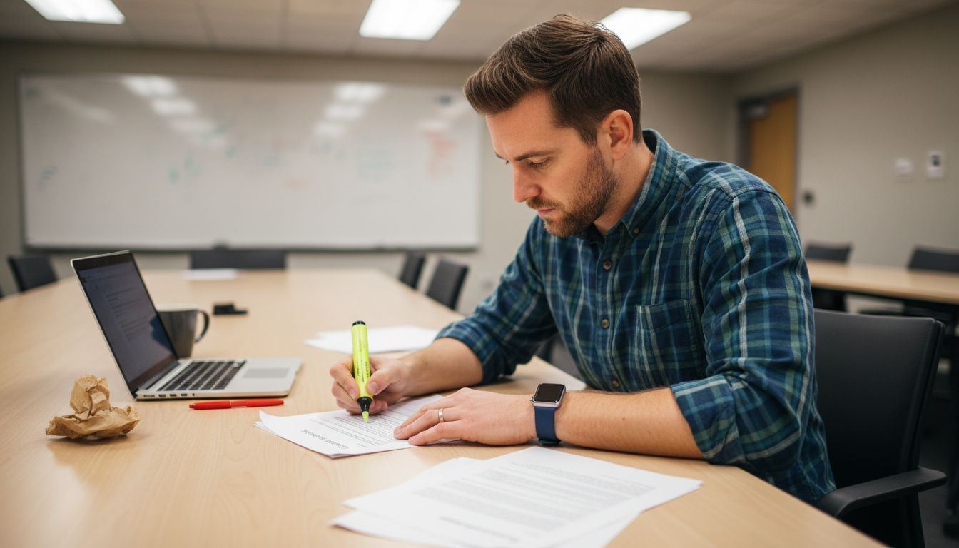 Instructional designer reviewing compliance standards