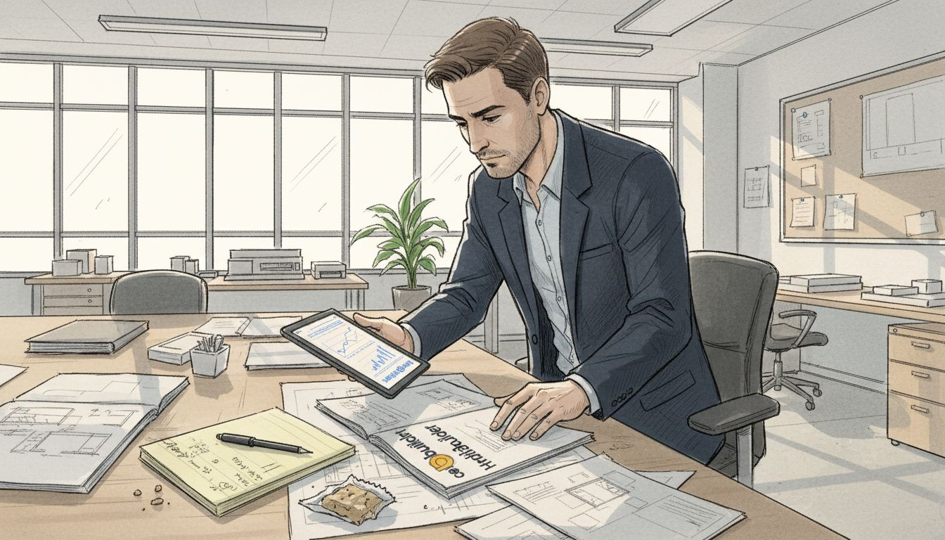 Architect analyzing market research materials