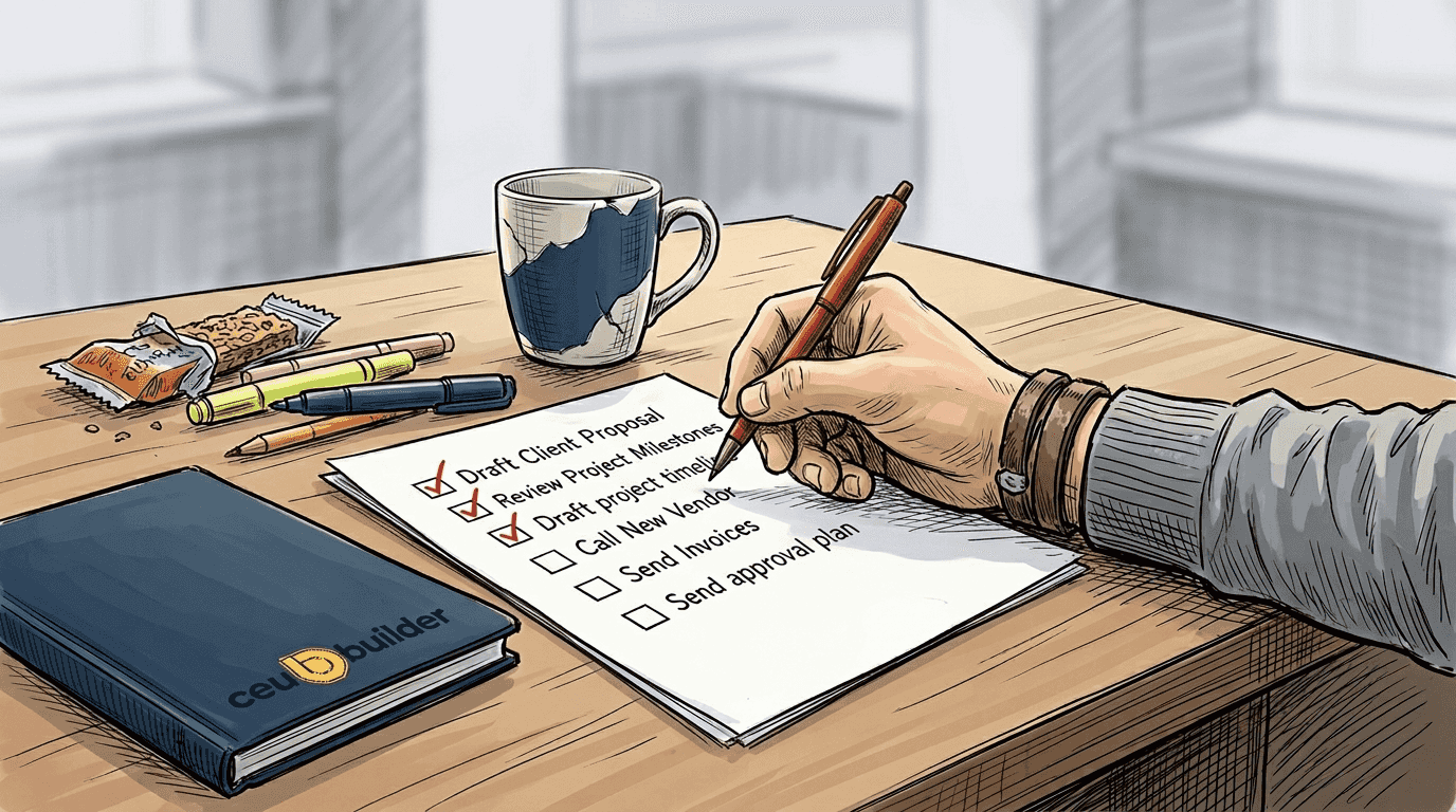 Man checking CEU approval checklist at desk