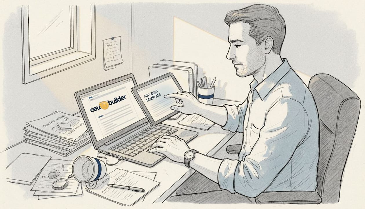 Man working with AI CEU course templates