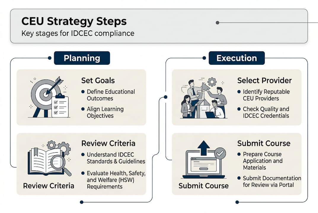 Infographic of CEU strategy steps for IDCEC