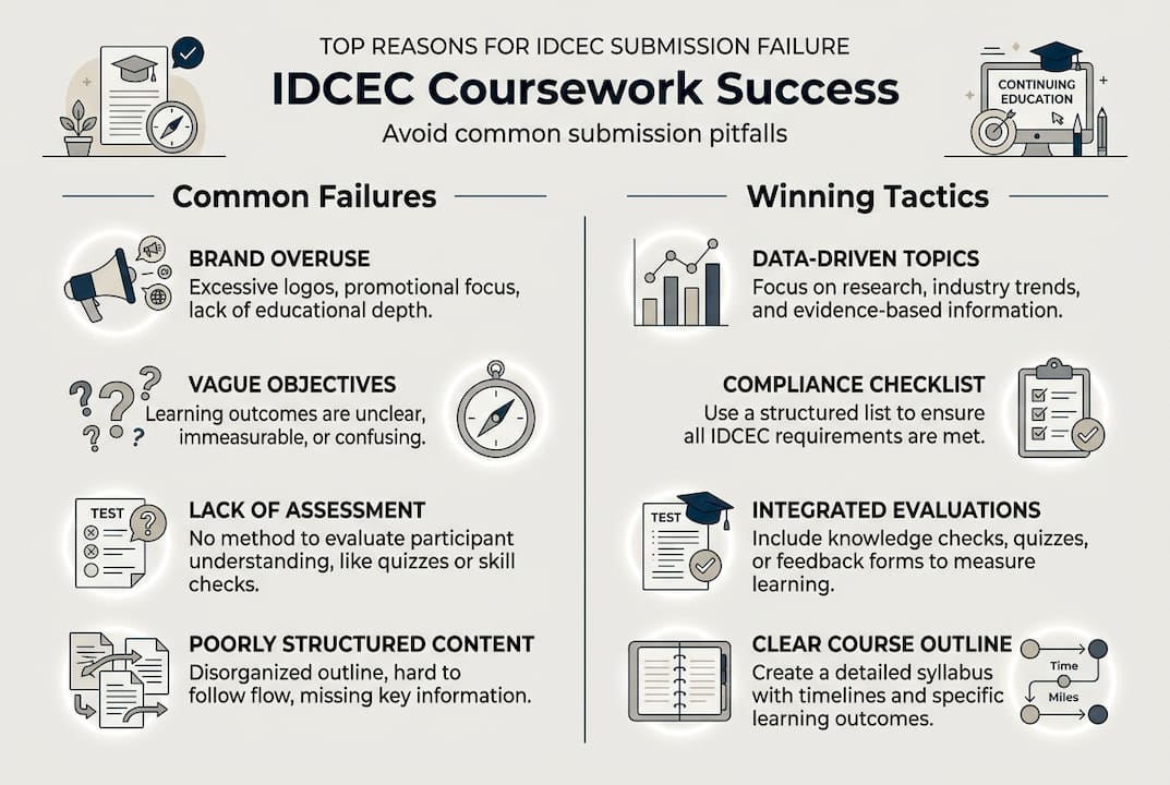 Infographic showing IDCEC submission pitfalls and tips