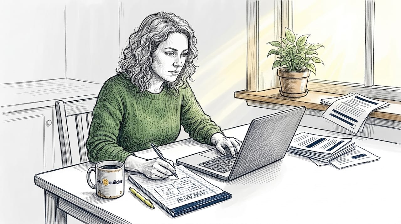 Presenter outlining course objectives at home table