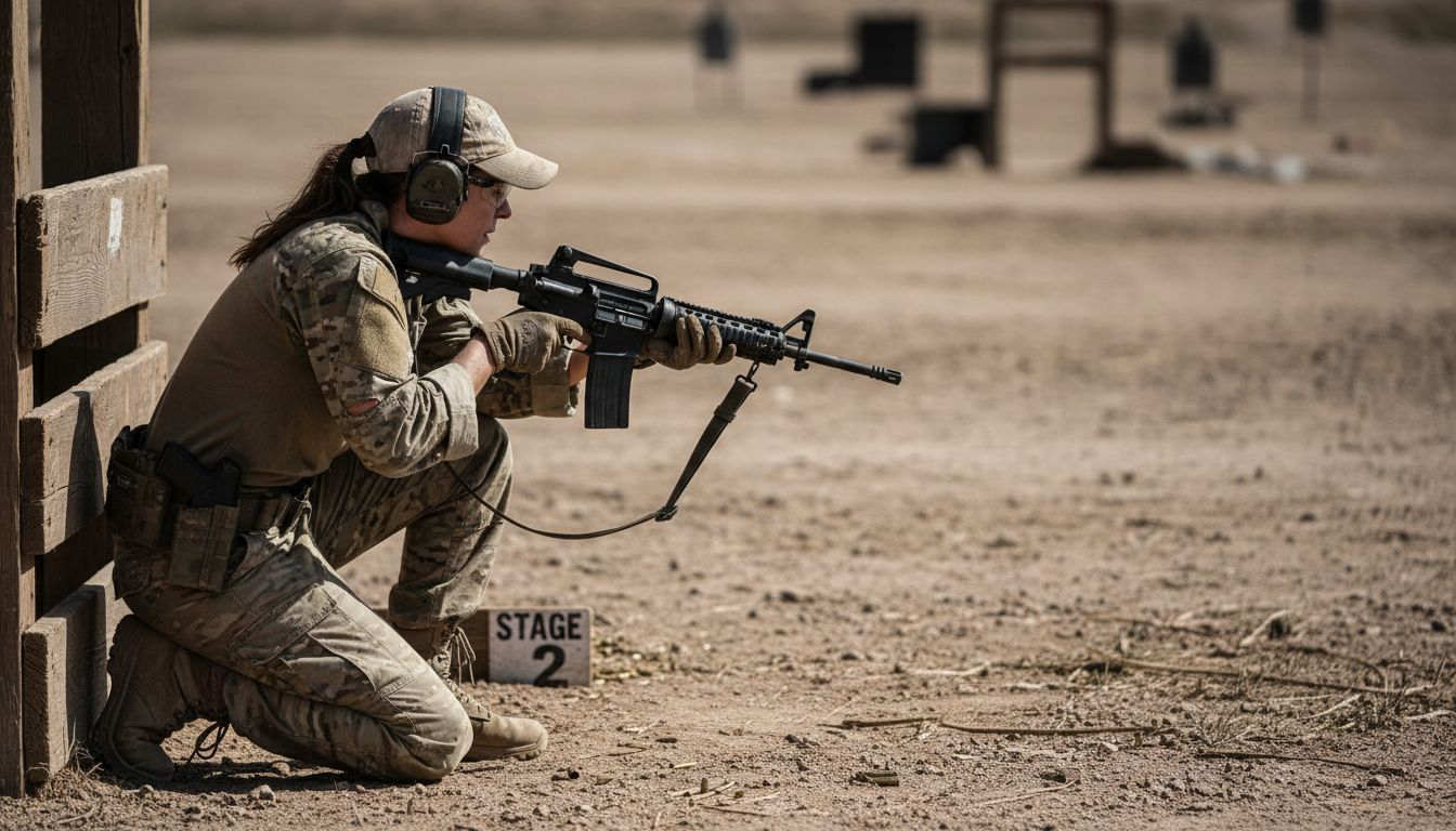 Shooter practicing weapon handling outside