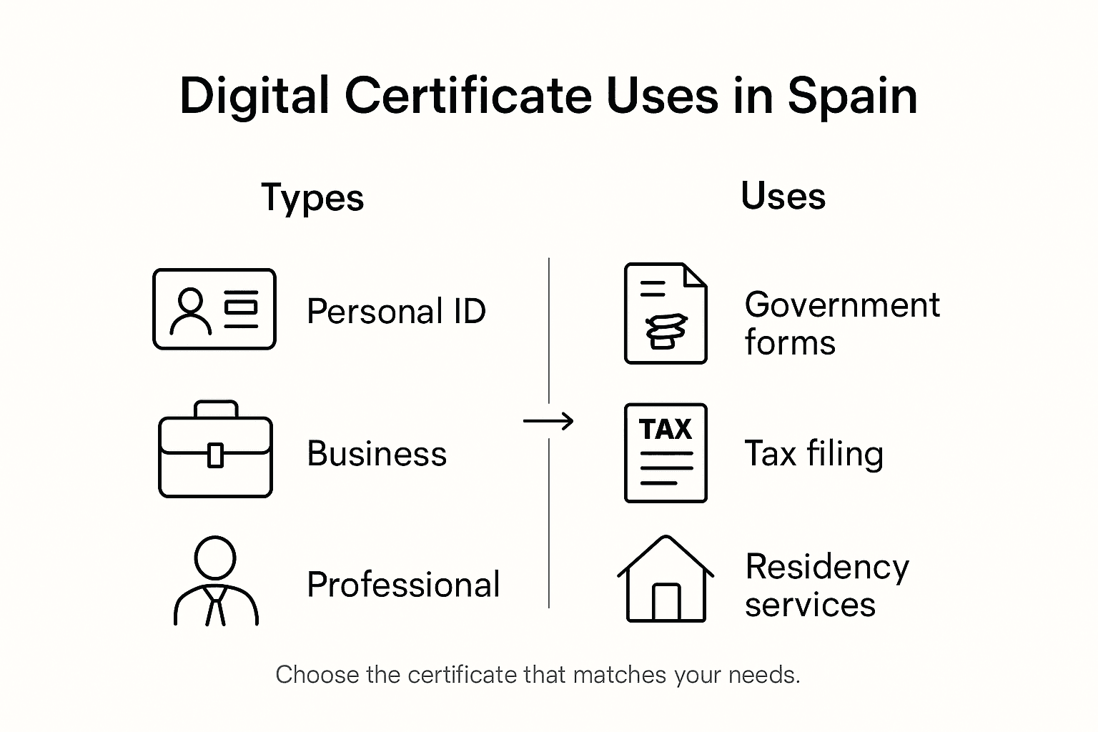 Infographic on Spanish digital certificate types and uses