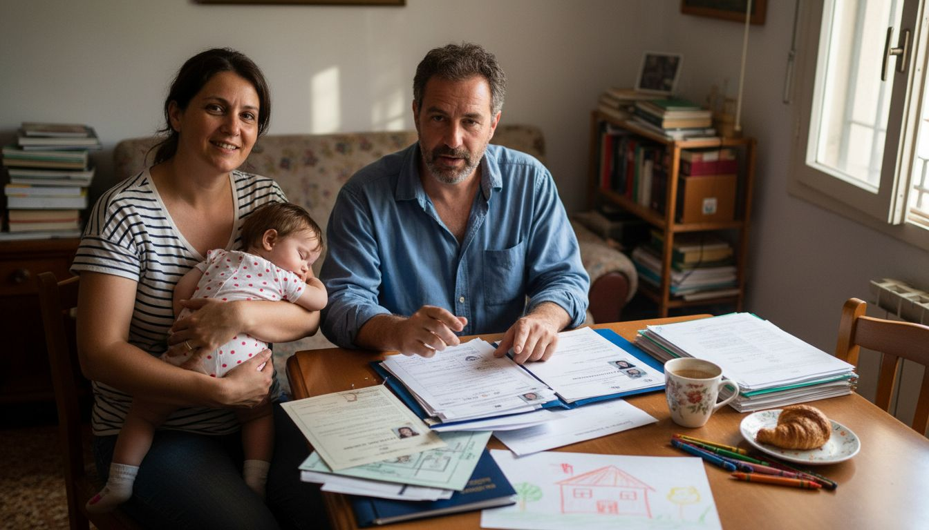 Family sorts citizenship paperwork at home table