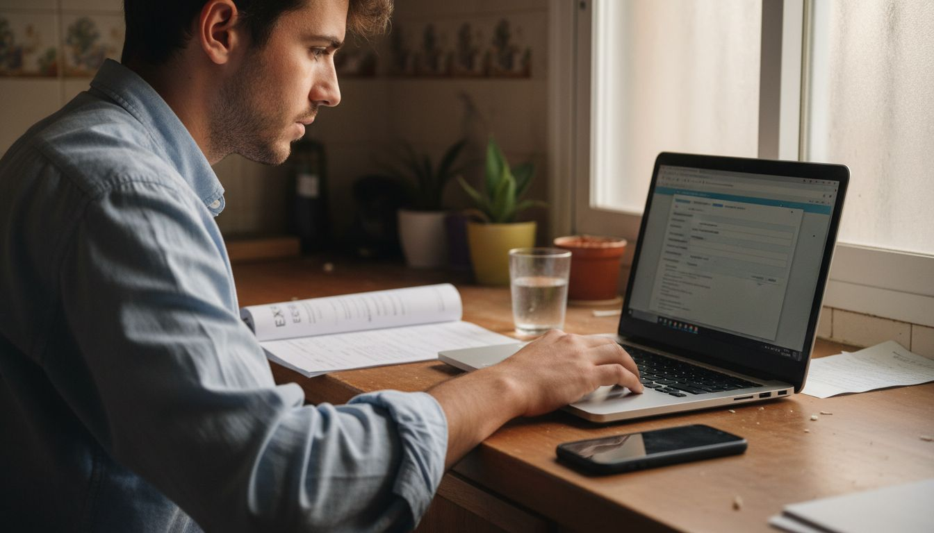 Man completing Spain residency online form