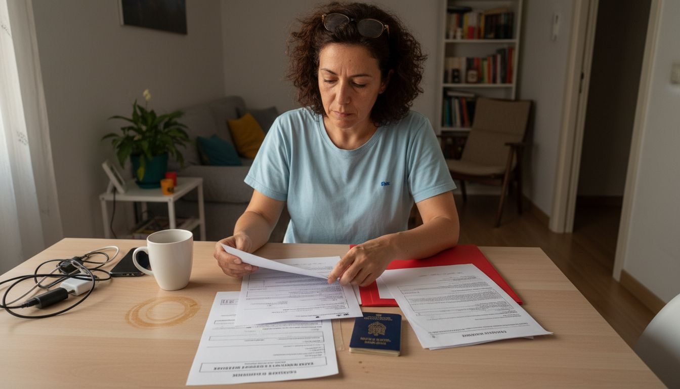Mujer comprobando la documentación para su residencia en España