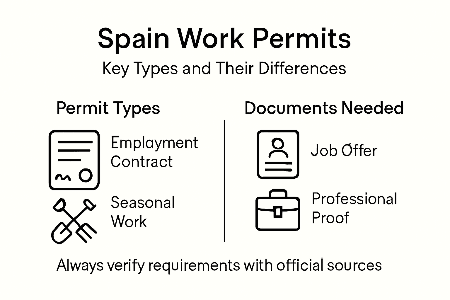 Infographic showing main Spain work permit types