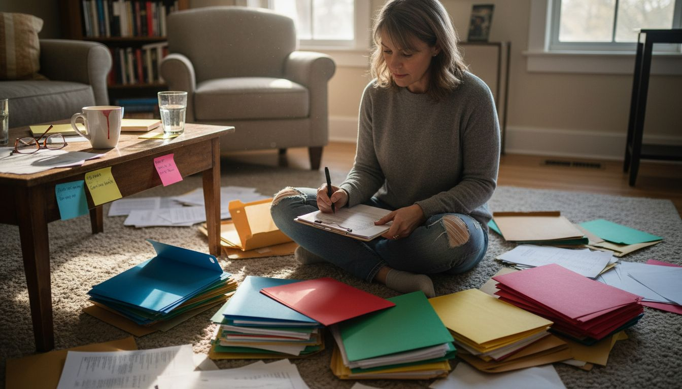 Woman organizing residency application documents