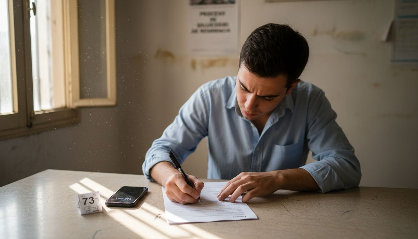 Applicant completes Spanish work permit paperwork
