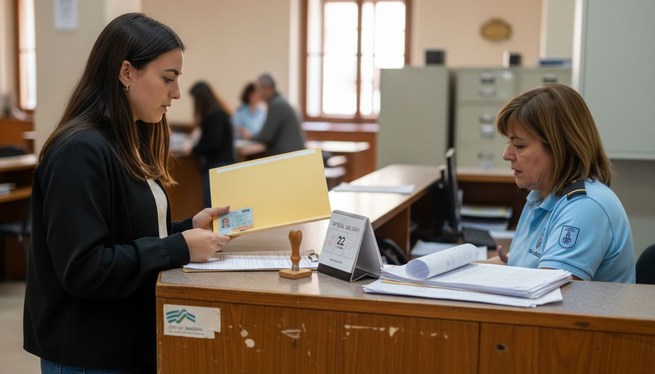Expat submitting TIE card documents at office
