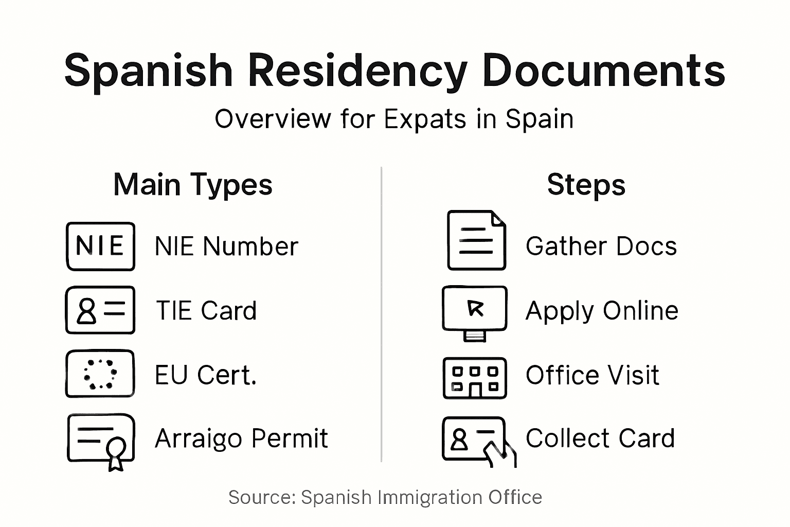 Infographic showing Spanish residency document types