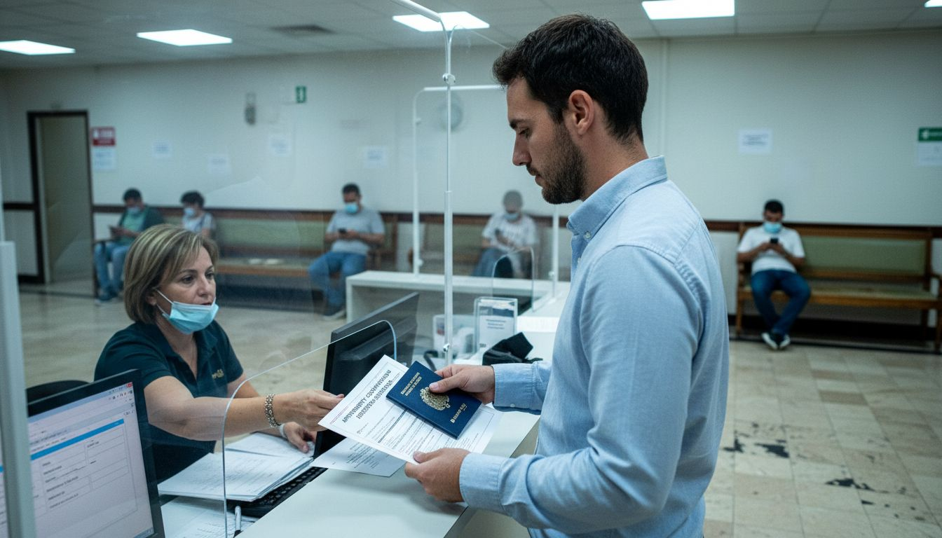 Applicant at biometrics counter in Spanish office