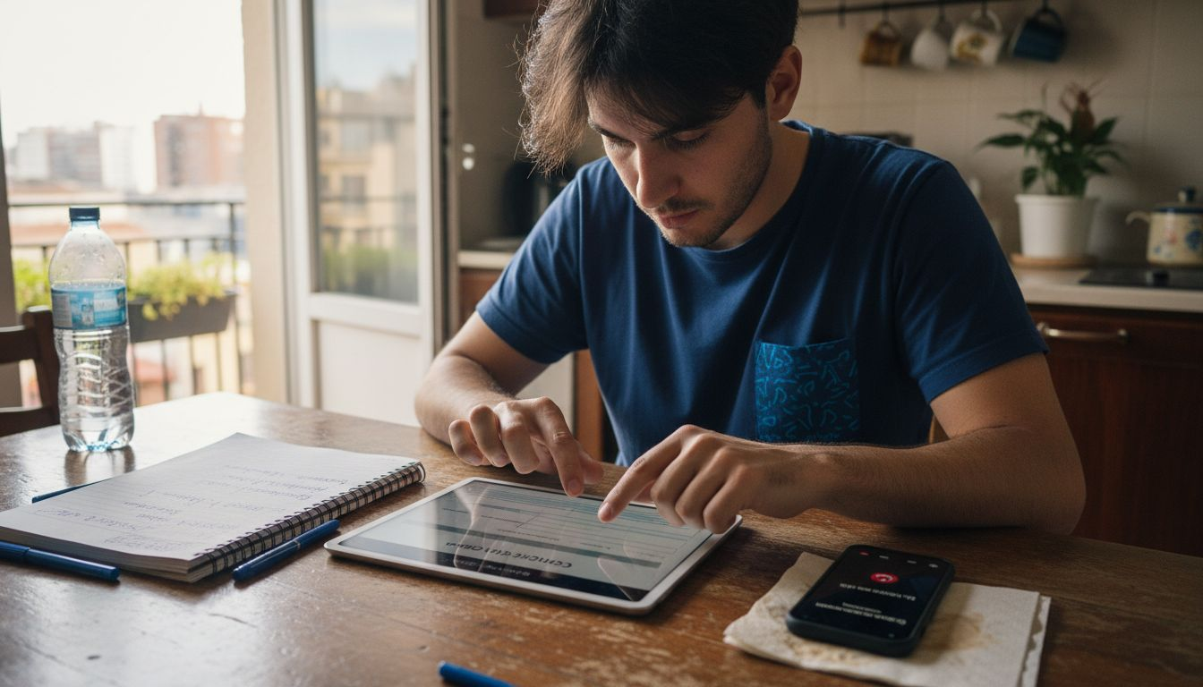 Hombre completando formularios digitales para solicitar la residencia