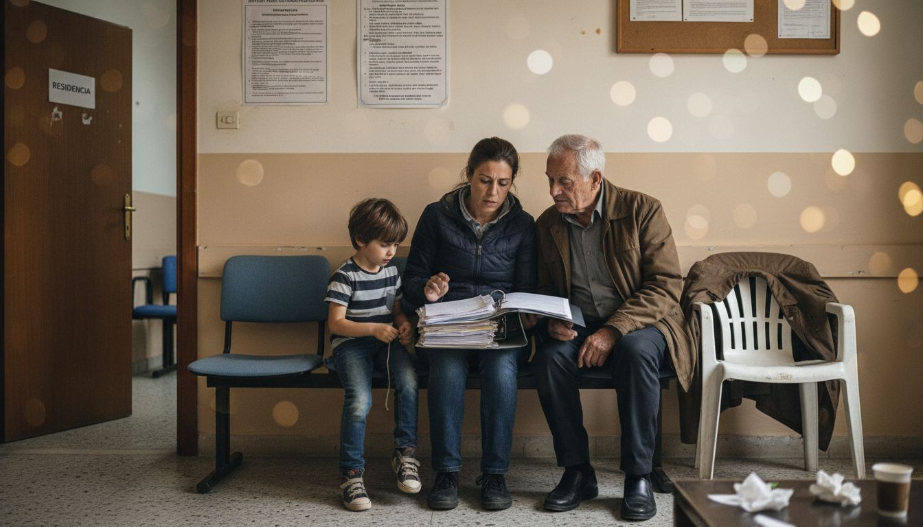 Family waiting at immigration office in Spain