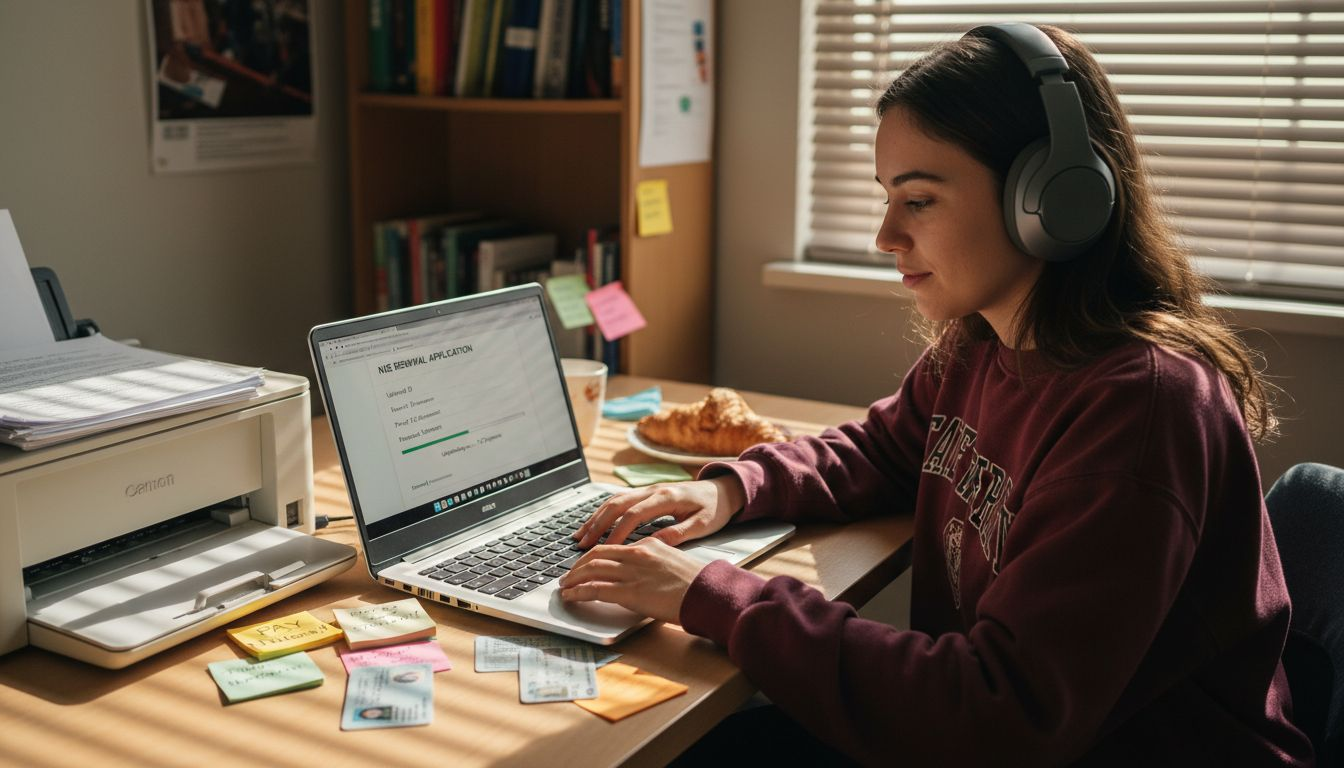 Student at laptop uploading documents for NIE renewal