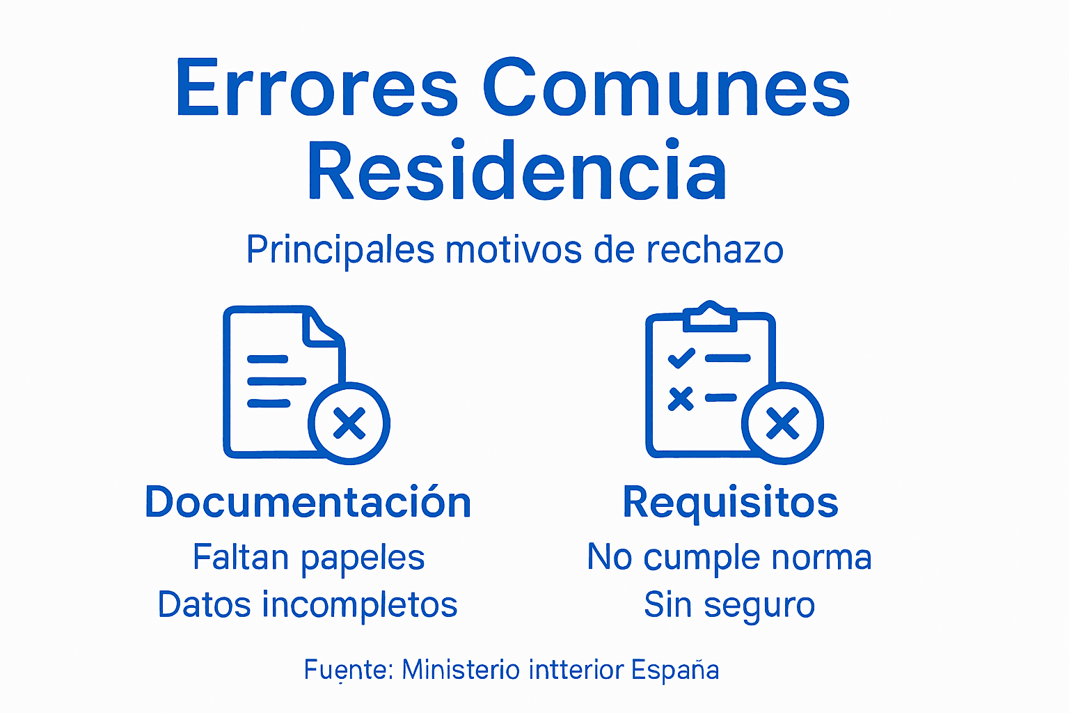Guía visual sobre los errores más habituales al solicitar la residencia en España