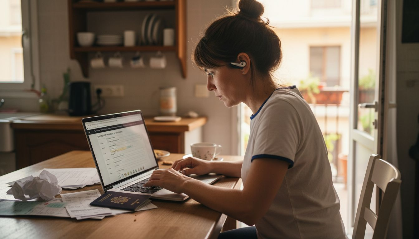 Mujer rellenando el formulario de solicitud de residencia a través de Internet