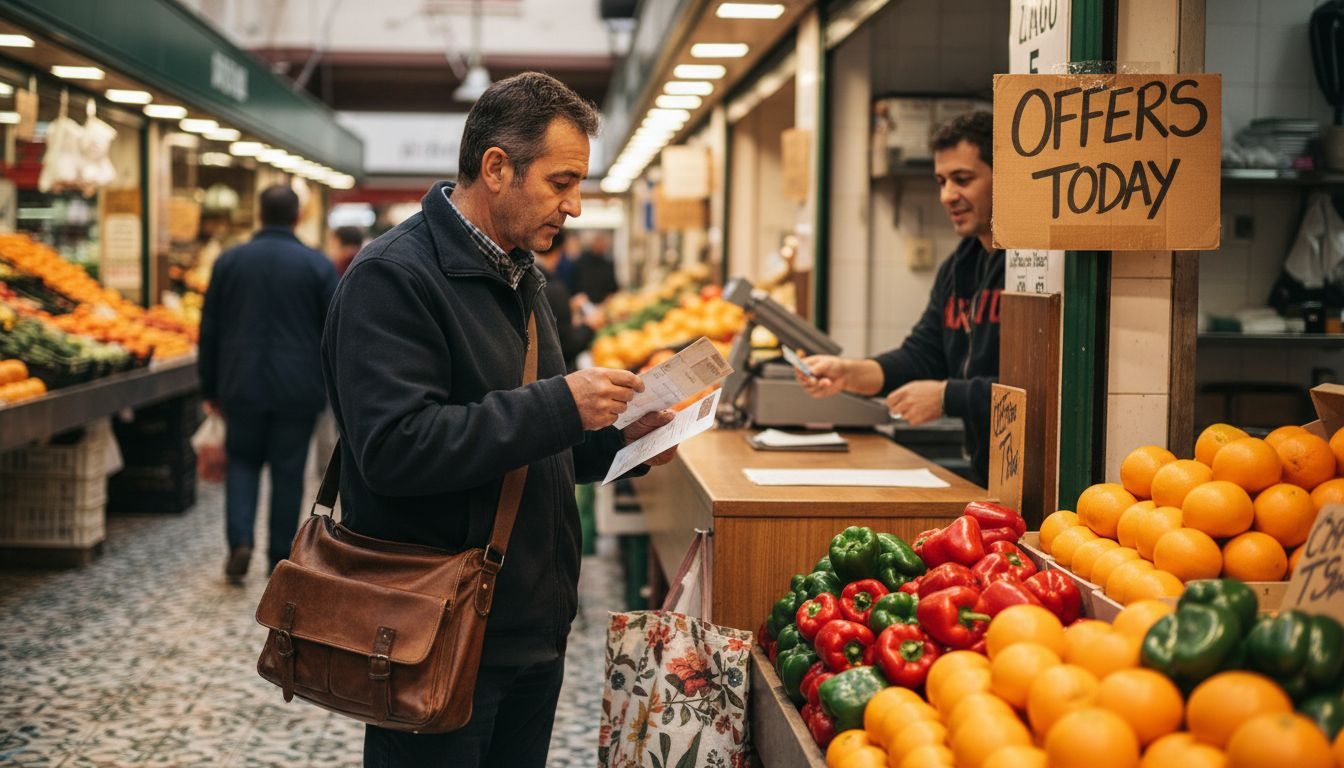 Resident using card at Spanish grocery store