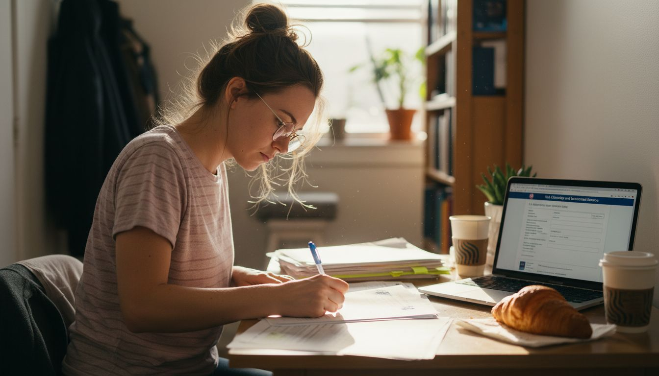Woman completing Spanish residency application forms