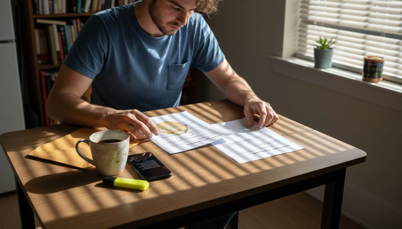 Man comparing legal documents for apostille