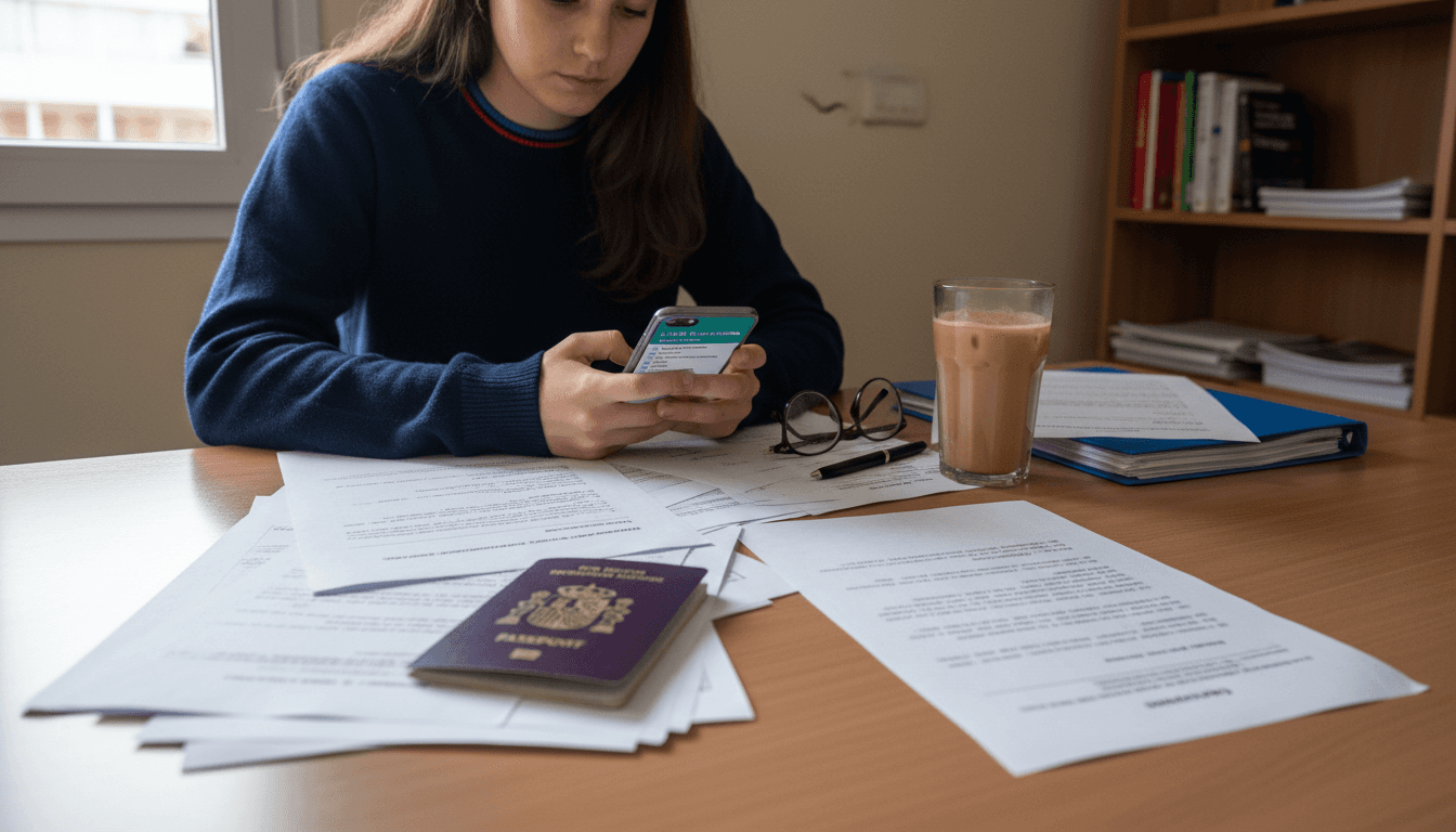 Un joven revisa cuidadosamente los papeles para asegurarse de que cumplen con todos los requisitos legales.