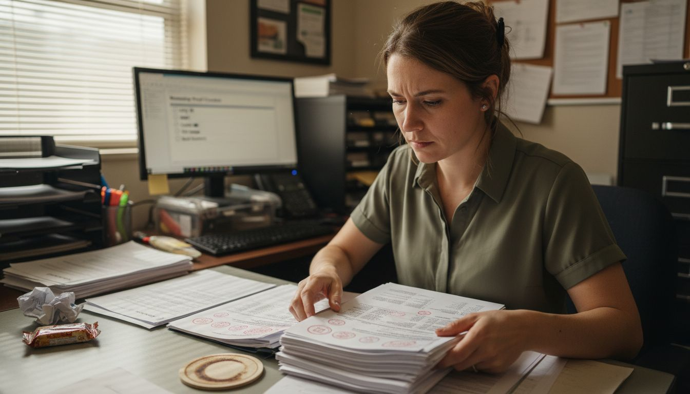 Officer verifying residency documents in office