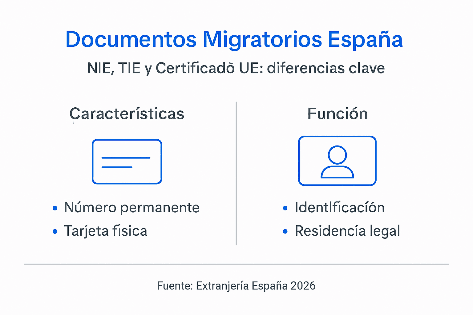 Infografía explicativa: diferencias entre NIE, TIE y certificado de ciudadano de la UE