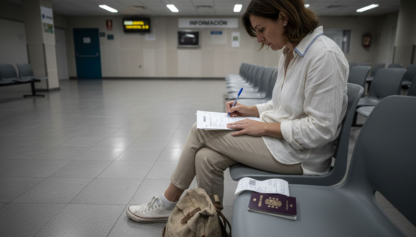 Mujer rellenando una solicitud de residencia con toda su documentación en orden