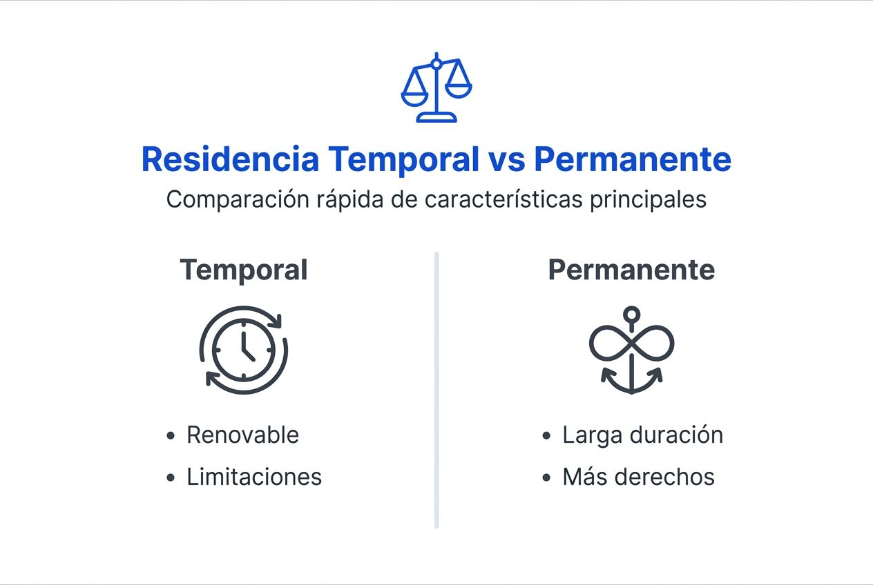 Descubre las diferencias entre la residencia temporal y la residencia permanente en esta infografía comparativa.