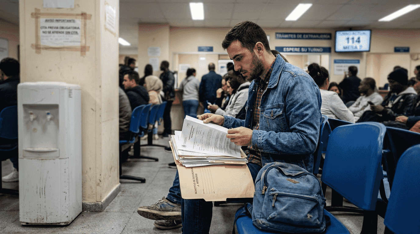 Un joven aguarda su turno en la oficina de inmigración.