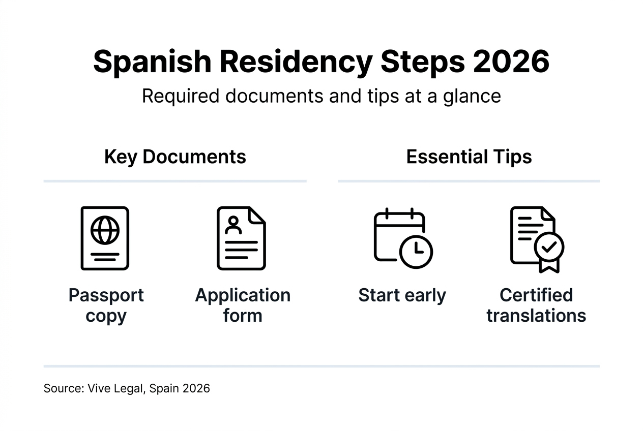 Infographic on Spanish residency application steps and tips