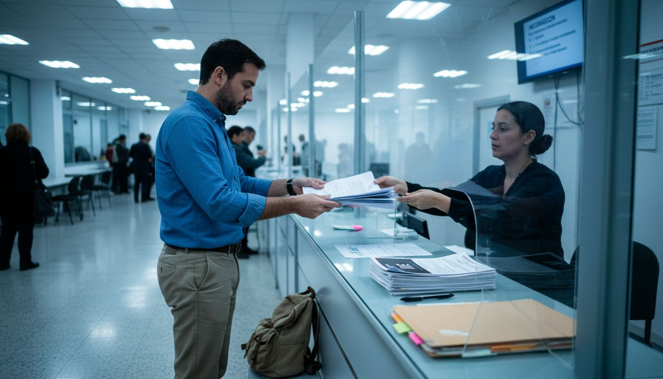Applicant registering at Spanish immigration office