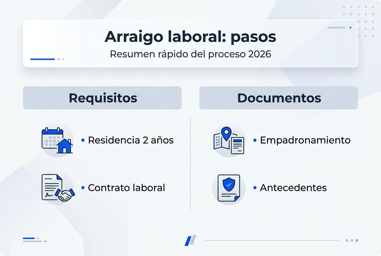 Infografía con los requisitos y la documentación esencial para solicitar el arraigo