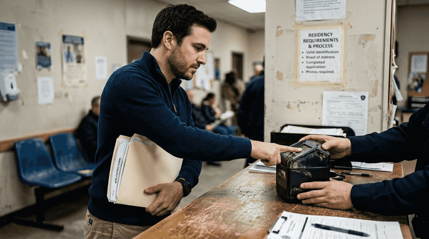 Man giving fingerprints for TIE application