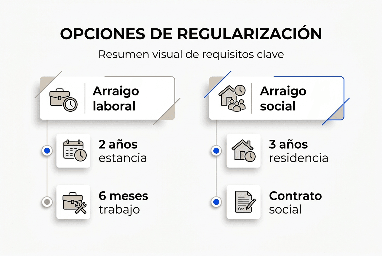 Infografía sobre las diferentes vías de regularización en España