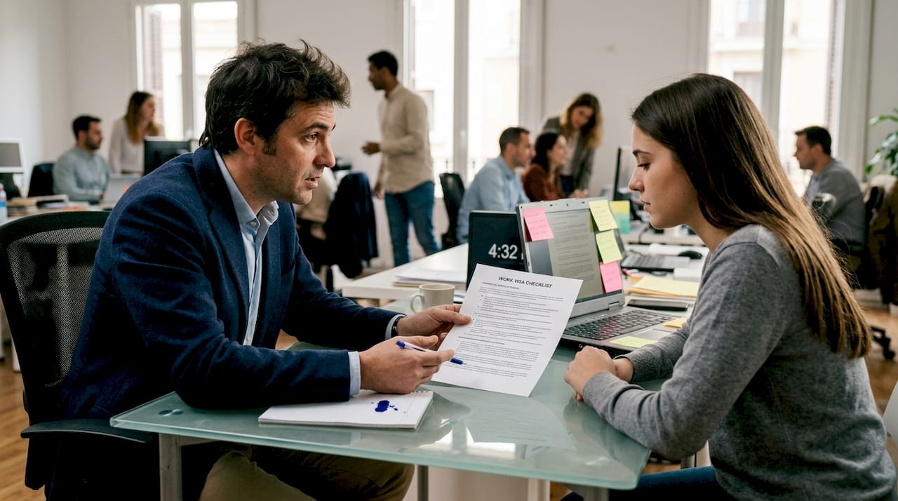 HR coordinator discussing work visa offer
