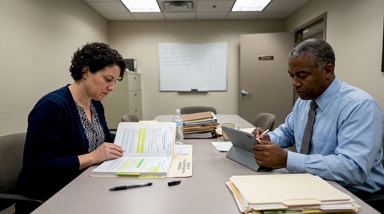 Immigration professionals reviewing flagged applications together