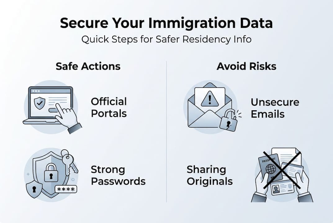 Infographic with immigration data protection tips