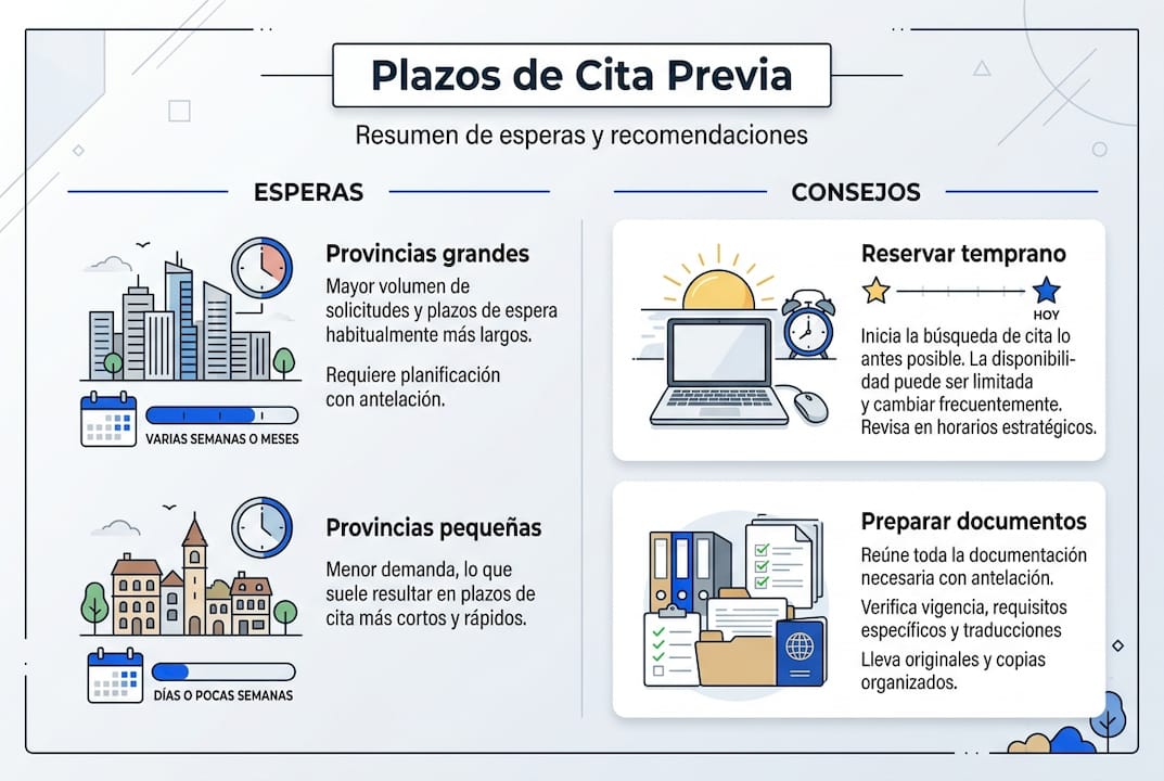 Guía visual sobre los tiempos de tramitación y la espera para conseguir cita en extranjería