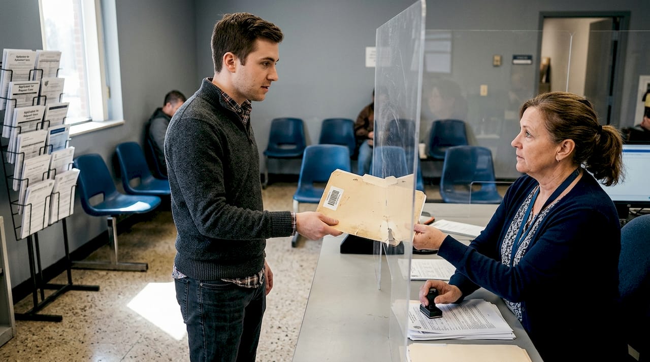 Applicant submitting residency documents at office