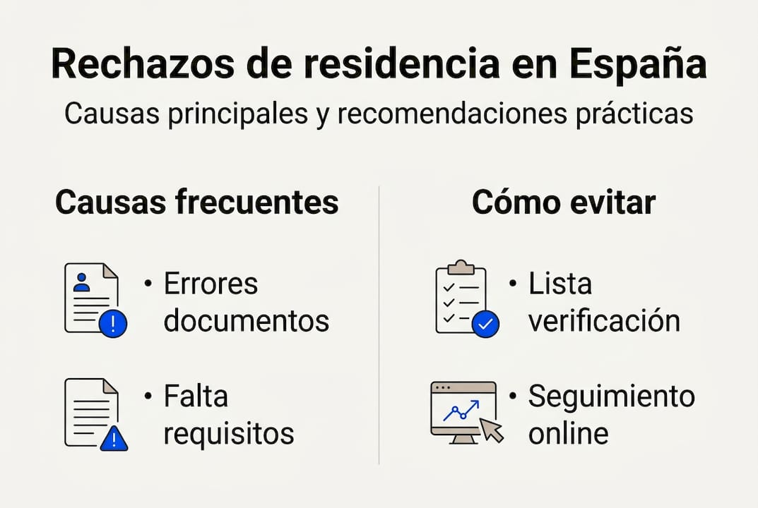 Guía visual sobre las principales razones por las que pueden denegar la residencia y cómo evitarlas